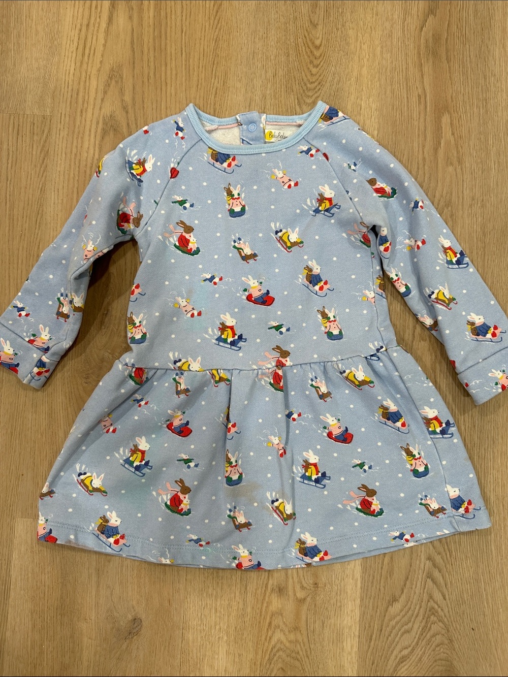 Baby Boden Long-Sleeve Blue Bunny Print Dress 2-3